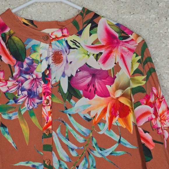 Soft Surroundings Shirt Womens Large Brown Button Up Long Sleeve Floral Boho - Picture 3 of 11
